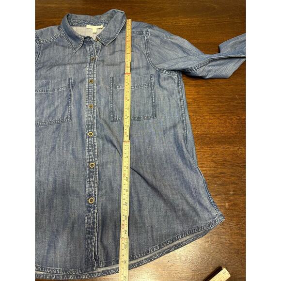 Eileen Fisher Denim Button Down Women PM Petite Medium Minimalist Western Aztec - Picture 5 of 8